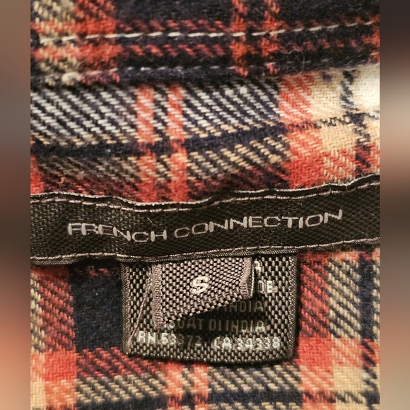 French Connection Plaid V-Neck Cotton Blend Long Sleeve Shirt Size Small - Picture 3 of 5